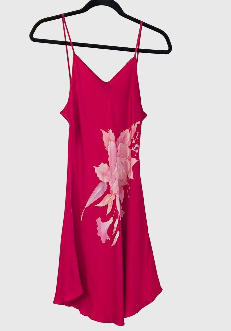 Vintage 100% Silk Pink Floral Slip Dress Lingerie Y2K Luxury Bias Cut M Fit XS/S
